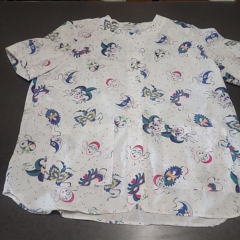 Cherokee Mardi Gras Short Sleeve Uniform Top XL 50% Cotton 50% Polyester